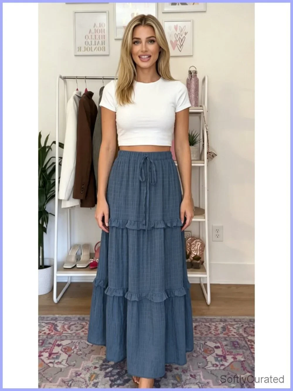 Elegant Flared A-Line Midi Skirt with Drawstring High Waist